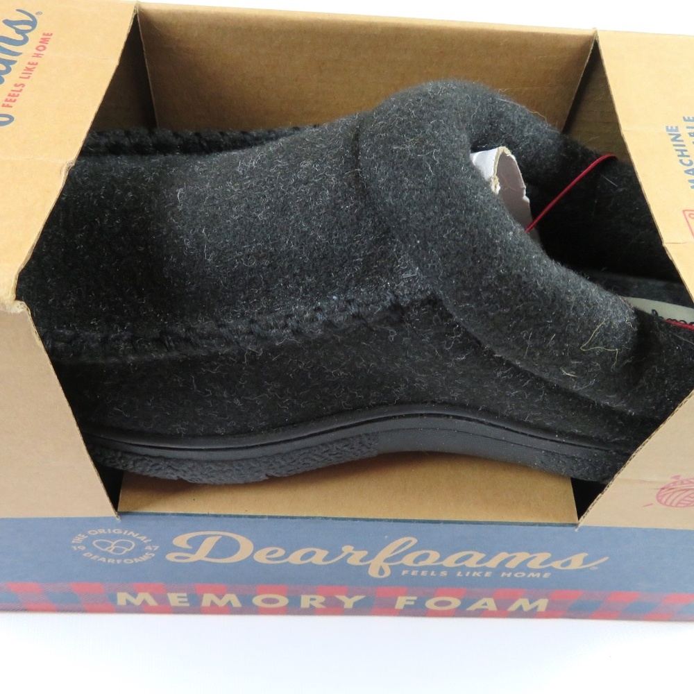 NWT- Men DEARFOAMS black slip-on wool-blend slippers Size L (11-12)